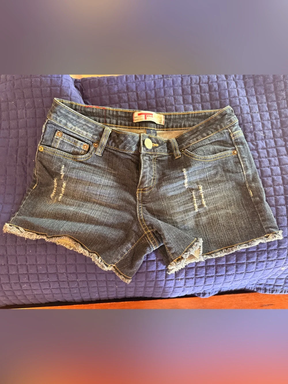 Distressed Dark Wash Denim Cutoff Shorts